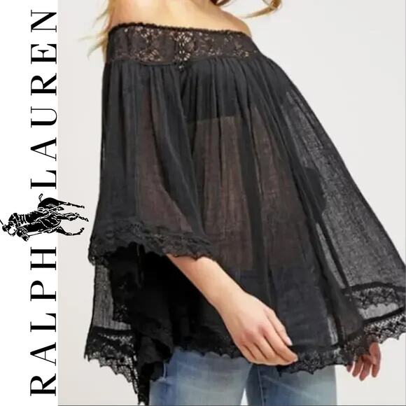 RALPH LAUREN DENIM & SUPPLY Lace Ruffle Black Blouse Top – XS / Small - Picture 1 of 9